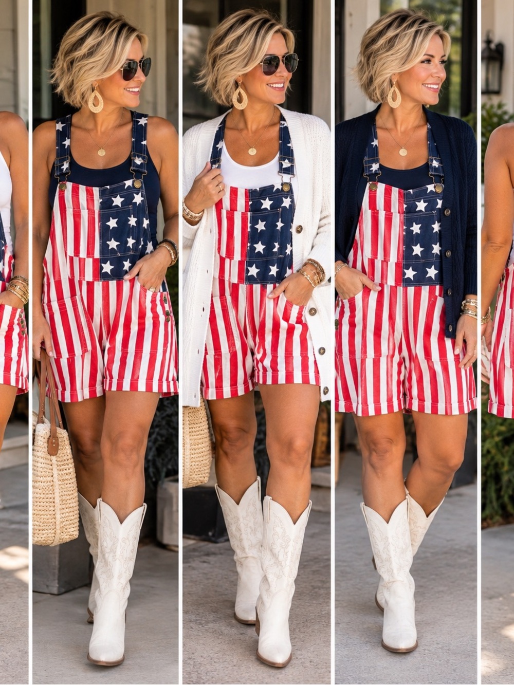 Source Unknown Red, White & Blue Stars-and-Stripes Short Overalls